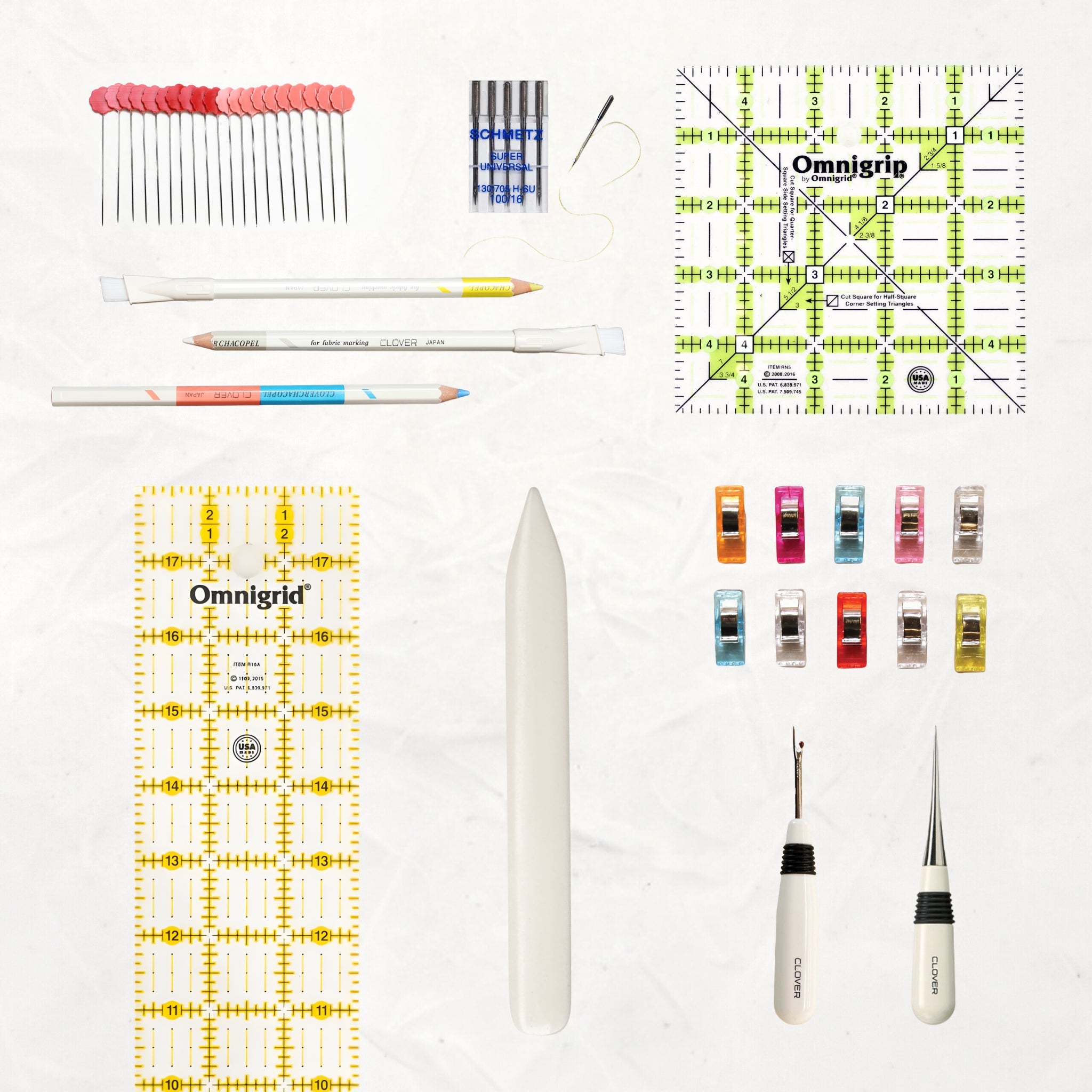 Bag Sewing Toolkit - BAG-SEW-TOOLKIT-RULERS-PINS-DENIM-CLIP-JIG-RIP-AWL-PENCIL-BONE - Sewing - Klum House