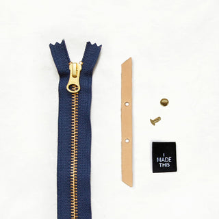 Zipper Pouch - Tan Leather + Hardware Kit - ZIPPO - LH - TAN - AB - NAVY - Leather + Hardware Kit - Klum House